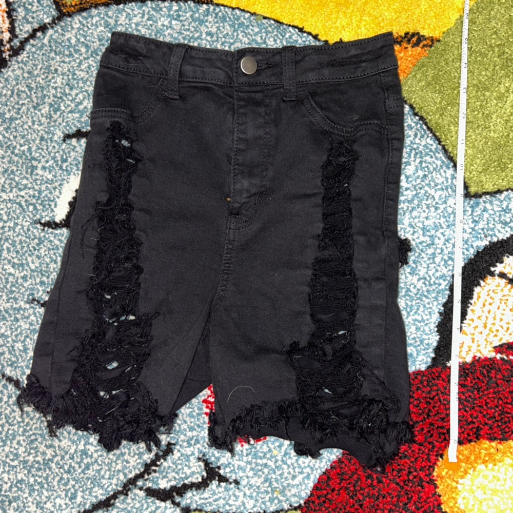 Fashion Nova Black Distressed Destroyed Denim Jegging Shorts